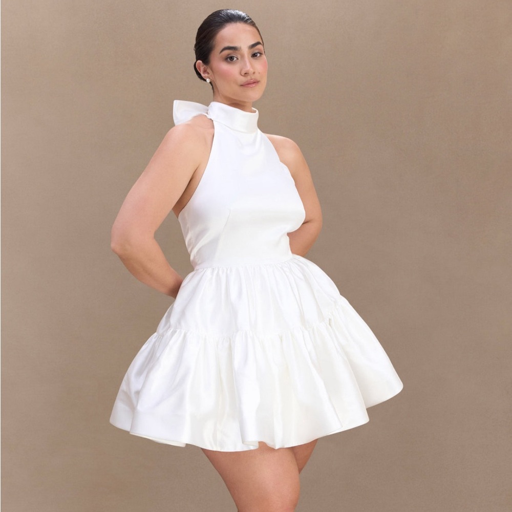 Meshki Ivory Halter Mini Dress